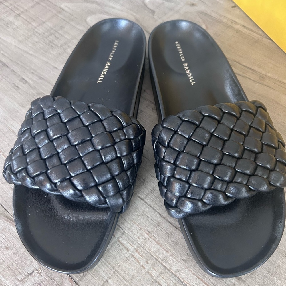 Loeffler Randall Black Woven Slide Sandals